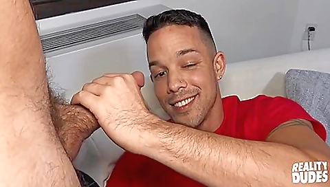 Brunette gets cum on face with cours