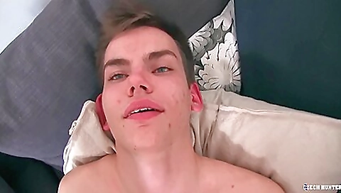 Big boobed brunette gets cum on two dicks